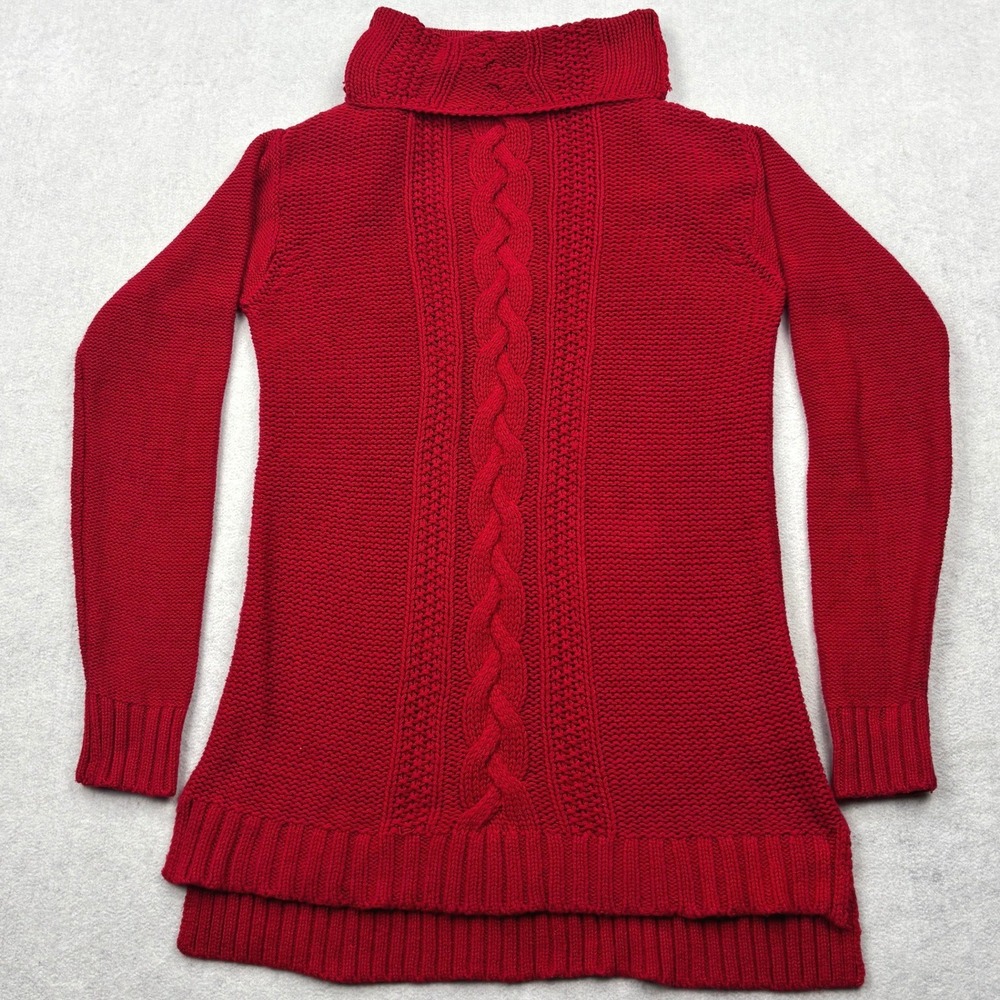 Chaps Sweater Womens Small Red Cable Knit Cowl Neck High Low Longline Tunic Top